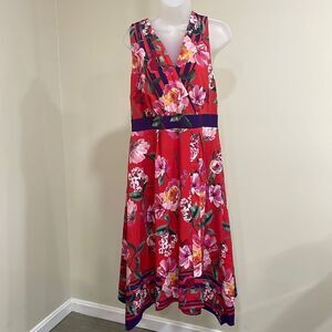NWOT Chris McLaughlin Red Wrap Style Floral dress.  Size 14.